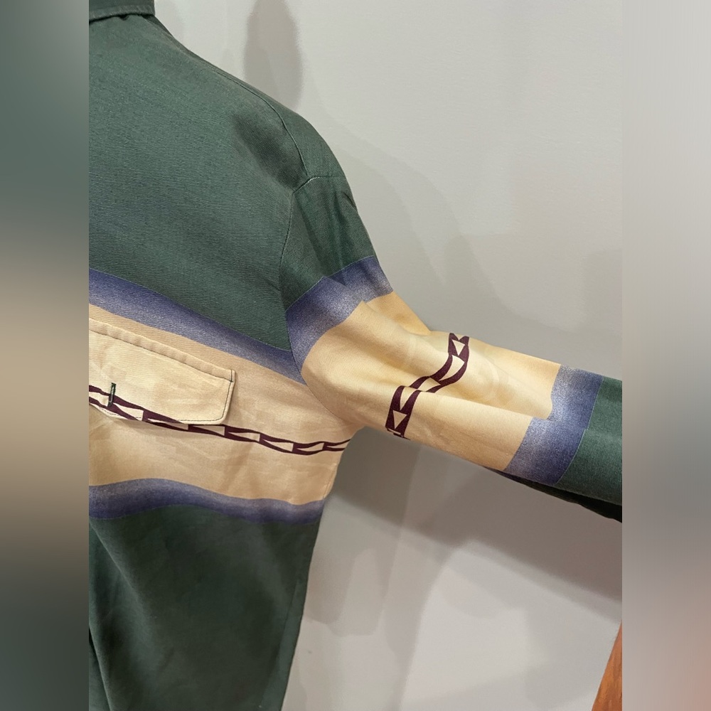 Vintage Roper Aztec Design Green Dress Shirt Long Sleeve Size Medium Men’s - Picture 10 of 16